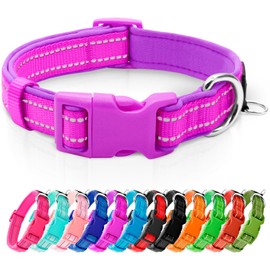 azuza Reflective Dog Collar,Soft Neoprene Padded Pet Collar with ID Tag Ring,Adjustable for Small Dogs,Purple,S