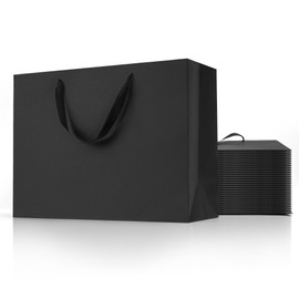 MOXARYSU MOXARYSU Black Gift Bags With Handles: 16x6x12 Inch 12pcs Extra Large Black Paper Gags Bulk For Party Shopping Birthday Wedding
