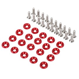 Dophee 20Pcs Billet Aluminum Bumper Fender M6 Screw Bolt Washer Engine Bay Dress up kit, Red