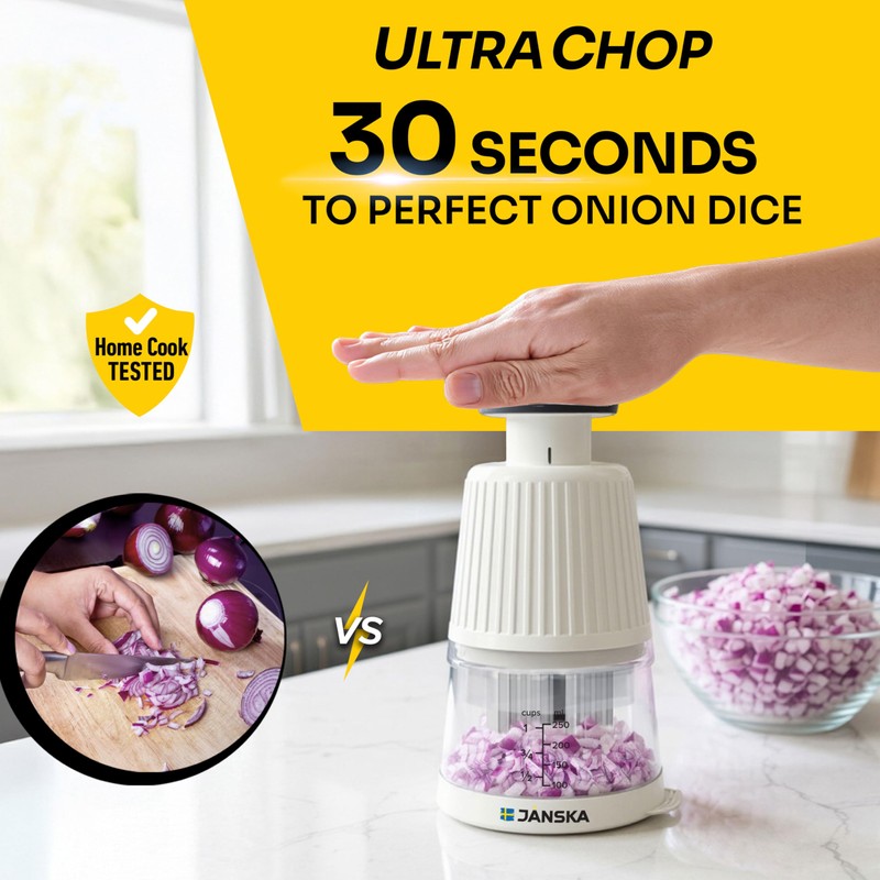 UltraChop Push Food & Vegetable Chopper, Heavy-Duty Stainless Steel Blades,