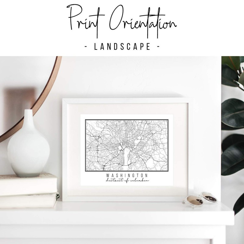 Washington DC Street Map Black and White Print, Unframed