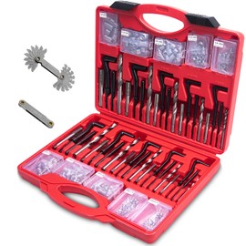 DJYIYEW Helicoil Thread Repair Kit 262 Pc Metric & SAE Helicoil Repair Kit Includes M5 M6 M8 M10 M12 1/4" 5/16" 3/8" 7/16" 1/2" Kit with Thread Gauge