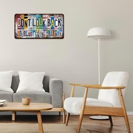 Vintage License Plate Wall Decor Don't Look Back Metal Tin Sign for Home Office Garage Bar Restaurant Living Room Garden Yard 12 x 6 Inches (25101)