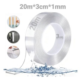 Cinta Nano Adhesiva de Doble Cara Lavable y Reutilizable 20mts – Sin Dejar Residuo, Almohadillas Antideslizantes de Gel, para Paredes, Cocina-GZKXKJ