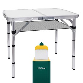 WGOS Card Table, Small Table, Folding Table, Adjustable 3-Level Heights Folding Camping Table with Mesh Holders, Lightweight Aluminum with Carry Handle, for Outdoor, Indoor, Picnic, Beach (Small)