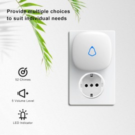 Wireless Doorbell Front Door Bell 400 m Range IP65 Wireless Bell Outdoor Waterproof with 2 Plug-In Receivers, 58 Melodies Doorbell with LED Flash, 5 Volume Levels (0 to 120 dB), White