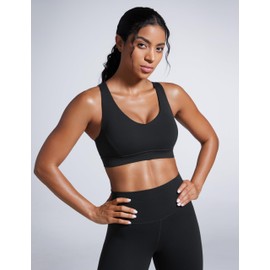 CRZ YOGA Womens Butterbreeze Criss Cross Back Sports Bras - V Neck Adjustable Straps Padded Bra Wireless Workout Training Bra Black Medium