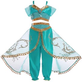 CREDIBLE TT5121 Children's Arabian Princess Dress, Luxurious 10-Piece Set (Tops, Pants, Hair Band, Heart Tiara, Magic Stick, Necklace, Earring, Bracelet, Ring, Original Goods) 43.3 inches (110 cm)