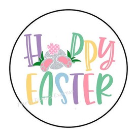 48 Happy Easter Hoppy Easter Envelope Seals Labels Stickers Party Favors 1.2" Round