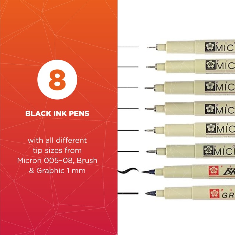 Sakura Pigma Micron Fineliner Pens - Archival Black Ink Pens