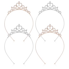 4 Pcs Crown Headband, Glittering Princess Tiaras Headband Crystal Rhinestone Tiara Hair Accessories Heart Tiara for Women Birthday Wedding Party Brides(2 Sliver & 2 Gold)