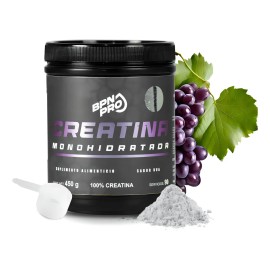 Creatina En Polvo Monohidratada Pura Sabor Uva BPN PRO 450g | Potencia Entrenamientos, Resistencia y Masa Muscular 90 Servicios Recomendado Para Gimnasio, Fuerza, Pre Entreno y Post Entreno