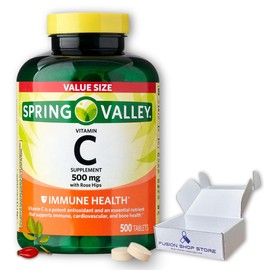Spring Valley Vitamin C 500mg- with Rose HIPS 500 Tablets, Boxed by Fusion Shop Store