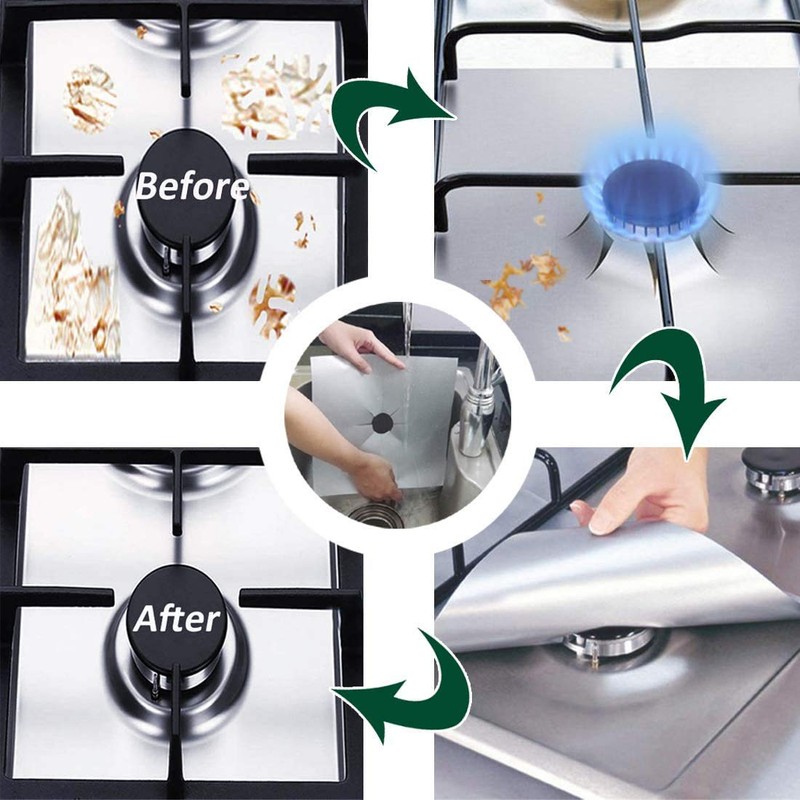 Luxerlife Stove Burner Covers Upgraded Double Thickness Silver Reusable Non-Stick