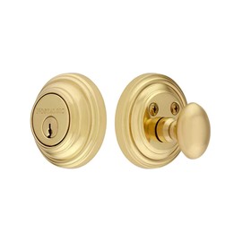 Nostalgic Warehouse 702348 Classic Rosette Single Cylinder Deadbolt in Unlacquered Brass,