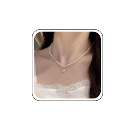 Xmsrn Vintage Pearl Pendant Necklace Boho Pearl Necklace Strand Pearl Choker Necklace Layering Pearl Collar Necklace For Women, Zinc, No Gemstone