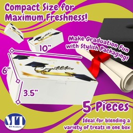 MT Products Graduation Printed Bakery Boxes 10" x 6" x 3.5" - Elegantly Designed Cookie Boxes (Pack of 5) - Made in the USA