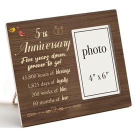 CIANMGD 5 Year Anniversary Picture Frame Gift, 5 Year Anniversary Romantic Gifts for Her, Him, Wife, Husband, 5th Anniversary Wood Photo Frame Gifts, 4 x 6 Inch Photo
