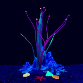 LPFLASAT Fish Tank Decorations Aquarium Decorations Glowing Aquatic Plants Artificial Silicone Ornament with Glowing Effect for Fish Tank Landscape Decoration Betta Fish Tank Decor (Red)