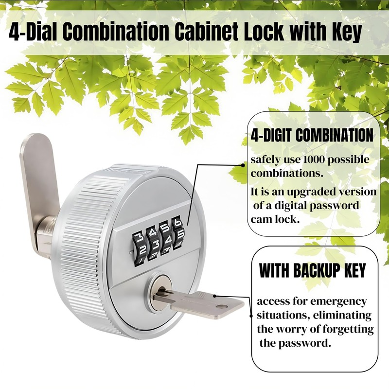 Large Combination Cabinet Cam Lock with Key,4-Dial Combi-cam Locks for