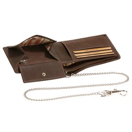 LEAS MCL Leas Chain Series Biker Wallet Extra Thin Chrome Chain Landscape Format Vintage Style Genuine Leather Brown