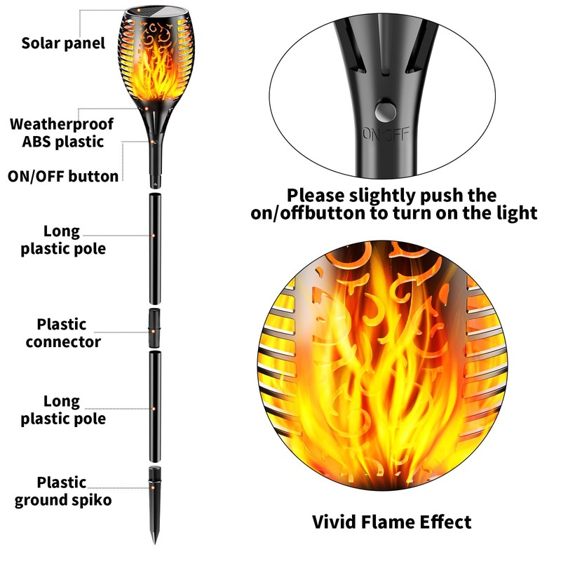 YoungPower Large Solar Torch Lights Flickering Flames Torches 43'' Height