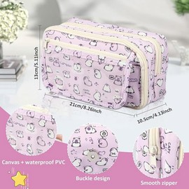 Big Capacity Pencil Bag, Cartoon Pen Box Holder for Teen Girls Boys Student, Cute Pencil Case Zipper Pencil Pouch Stationery Organizer, Portable Stationery School Office Supplies (Purple Kapibala)