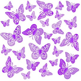 FIMETEUG Butterfly Wall Decal, 48 PCS Purple, Butterfly Party Decorations, Room Decorations