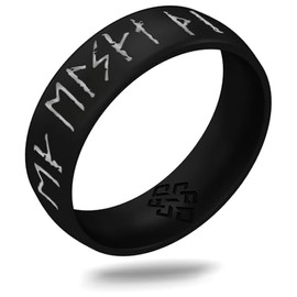 Knot Theory Viking Silicone Ring - I Love You in Rune Characters with Silver Inlay - Black Size 9 6mm Breathable Comfort Fit - Valentine's Engagement Wedding Band
