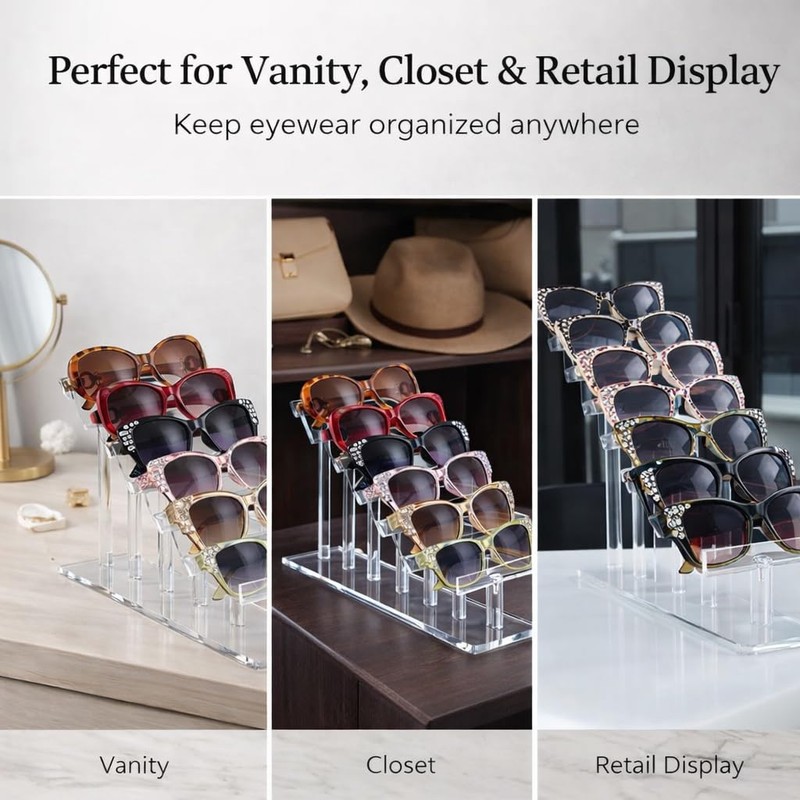 Varku 2Pcs Acrylic 6-Layer Stepped Sunglass Organizer,Clear Eyewear Display Rack