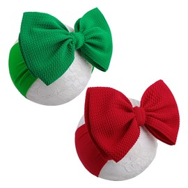 YanJie Baby Headbands, Red Hair Bow and Green Elastic Nylon Hairbands for Newborns and Infants, 2Pcs