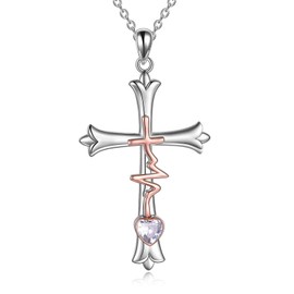 WINNICACA Kreuz Anhänger Glaube Hoffnung Liebe Halskette S925 Sterling Silber mit April Birthstone Schmuck für Frauen Mom Geschenke Frauen Mom Geschenke