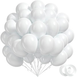BAUANOOY 100pcs White Balloons 12 inch, White Latex Balloons with White Ribbon for Engagement Bridal Shower Bachelorette Birthday Wedding Party Decorations