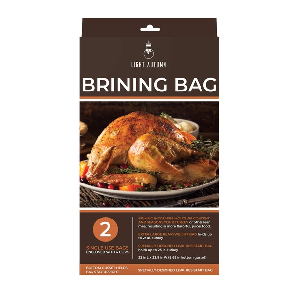 Light Autumn Brining Bags for Turkey - Extra Large Turkey Brine Bags (2 Pack) - Thanksgiving Day Turkey Brine Kit - Heavy Duty, Double Zipper with Sealing Clips