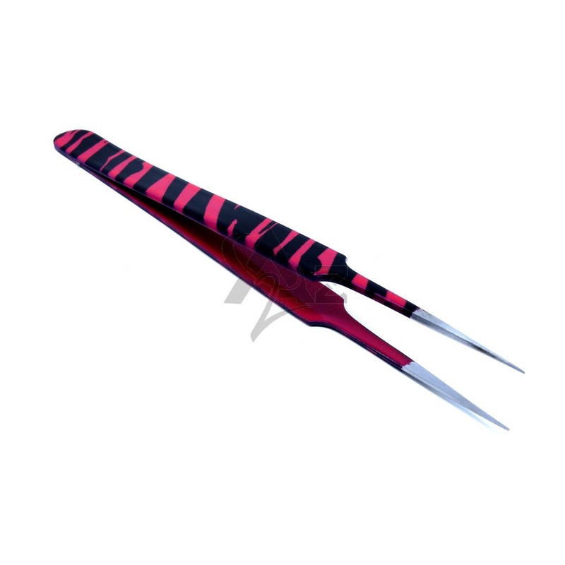 Stainless Steel Jeweler Style Tweezers #5 Pink Black Zebra Color