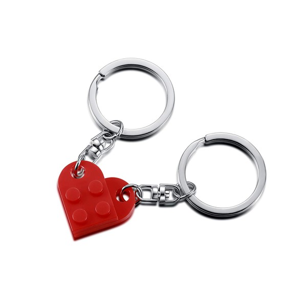 Brick Keychain for Couples Friendship - 2pcs Matching Heart Colorful