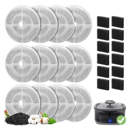 12 Pack Replacement Filters for 2.5Gal/9.5L Dog Fountain, GISOFIK 18CM Larger Cat Water Fountain Filters, Coconut Activated Dog Fountain Filters, Pet Fountain Filter Replacement(12 Pump Filters)