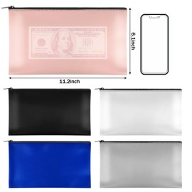 1 Pack Money Bag with Zipper, 11x6.1 inch Multi-purpose Cash Pouch, Bank Bag, Cash Bag, Check Wallet, Cosmetic Organizer (Black)