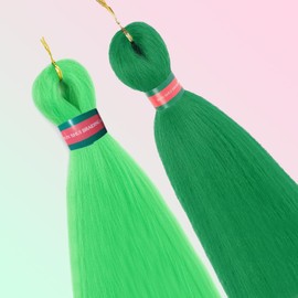 RUN SHUI Green+Light Green Pre stretched Braiding Hair 2 Packs Pre feathered Braid Hair Extensions 18 Inches Hair Braids