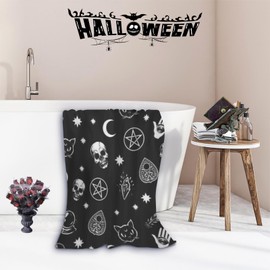 Skull Cat Moon Gothic Beach Towel Absorbent Quick Dry Sand Free Oversized Microfiber Towel for Womens Mens Travel Camping Gym Pool Swim