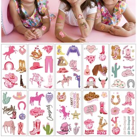 Cowboy Girl Temporary Tattoos for Kids - Cute Cartoon Face Stickers, Western Theme, Safe and Easy to Use Artificial Tattoos, Funny Party Favors