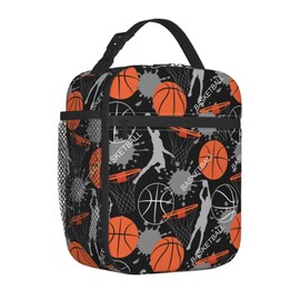 HKHEHOP Cool Basketball Ball Sport Lunch Bag Insulated Reusable Lunch Box Lunch Tote Lunchbox Portable Bento Bags For Men Women Office Work Travel Picnic Camping