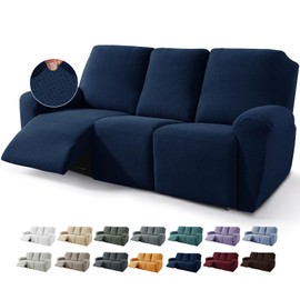 JIVINER 8-Piece Recliner Sofa Covers Stretch Jacquard Couch Covers for Recliner Slipcovers for Living Room 3 Cushion Soft Recliner Protector with Pocket (Sofa Recliner, Navy Blue)