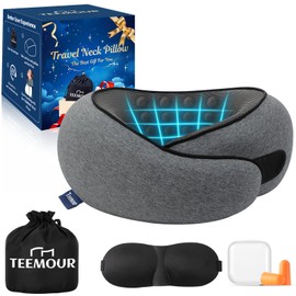 Neck Pillow for Airplane Travel Memory Foam Neck Travel Pillow with Eye Mask & Ear Plugs, Portable Carry Bag for The Comfort of Travel & Office, Travel Pillow for Plane, Car, Home, Work, Dark Grey