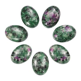 MECCANIXITY Flat Oval Stone,Oval Cabochons Stones 18mm x 13mm Natural Stone Cabochons for Jewelry Making DIY Photo Frame Home Decor (Pack of 7, Red Green)