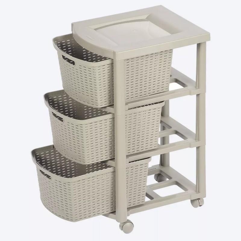 Q Hogar Cajonero Hecho De Plástico Apariencia Rattan 3 Gavetas