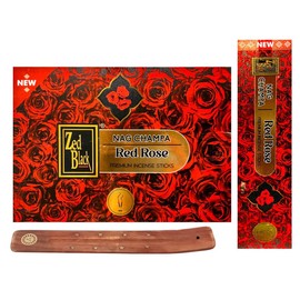 Nag Champa Red Rose Incense Sticks – Premium Hand-Rolled Natural Fragrance | 180 g (15 g × 12 Packs) with Wooden Holder | Classic Aroma for Meditation, Cleansing & Calm Spaces.