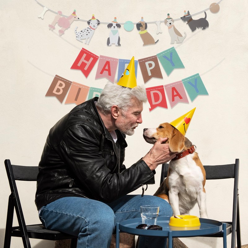 AOZUO Dog Themed Happy Birthday Banner Set, Banner with Dog