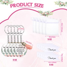 48 Set Thank You Gift Inspirational Keychains Floral Acrylic Keychain with Tassels Organza Bags and Tag Motivational Appreciation Keychains for Employee Nurse Teacher Team Birthday Graduation Gift