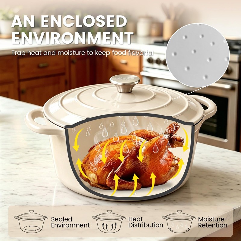 5 Qt Enameled Cast Iron Dutch Oven with Lid, Cream